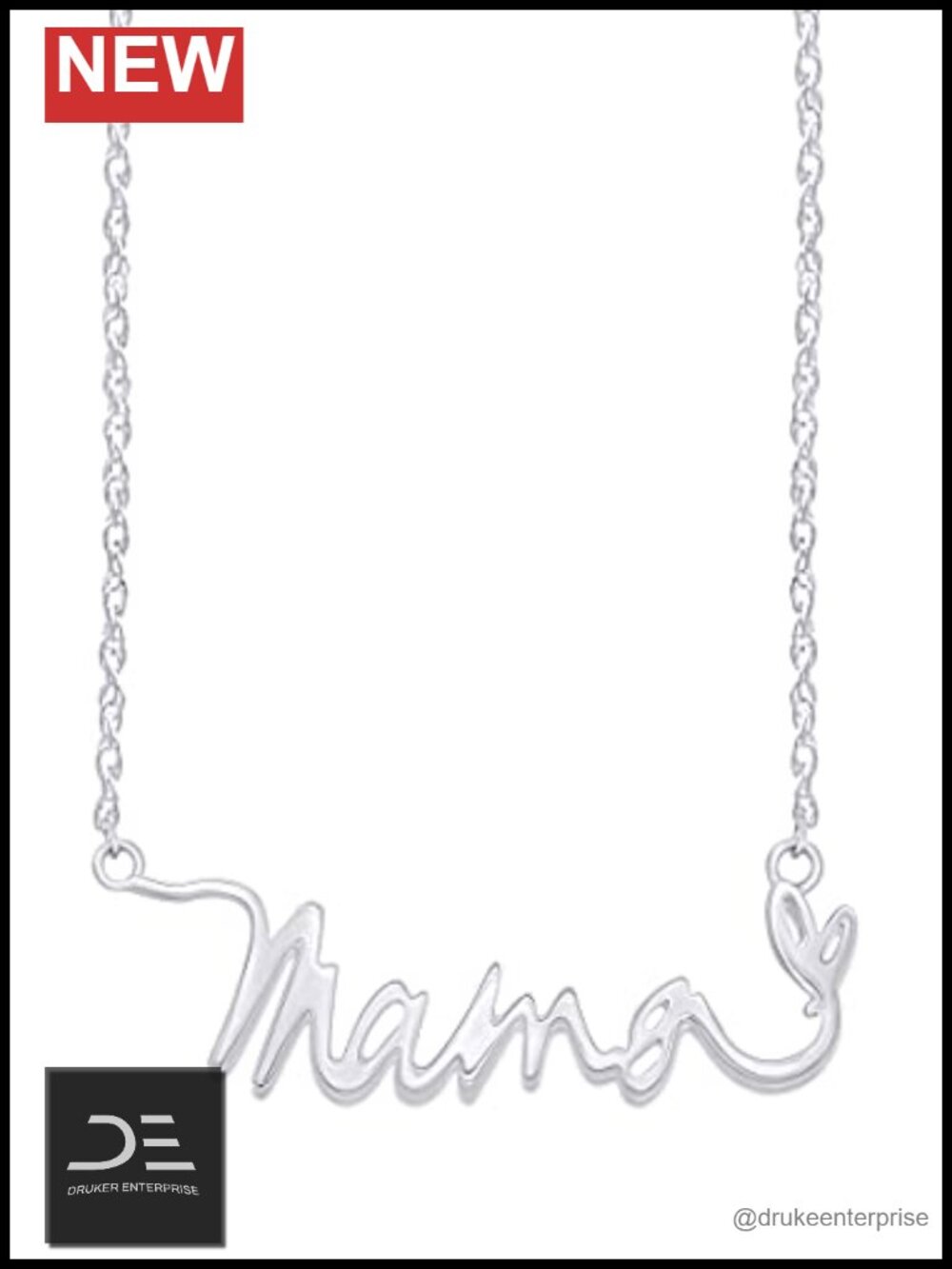 Mama Pendant Necklace 14K White Gold Over Sterling Silver 18" Rope Chain